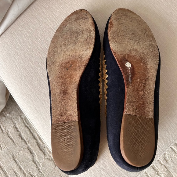 TORY BURCH NATASHA BLUE SUEDE AND RAFFIA STRAW BALLET FLATS SZ 9 MED - Picture 3 of 3